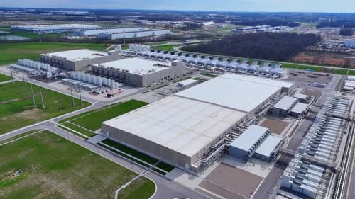 Google data center expansion in New Albany, Ohio, USA in wide aerial view
