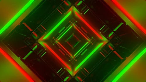 Green And Red Neon Mirror Square Tunnel Background Vj Loop In 4K