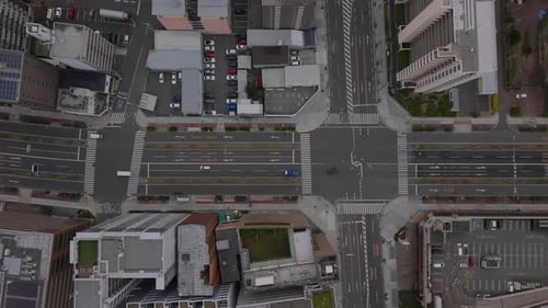 Road Grid in Metropolis Top Down View of Cars Passing Through Crossroads Streets and Buildings in
