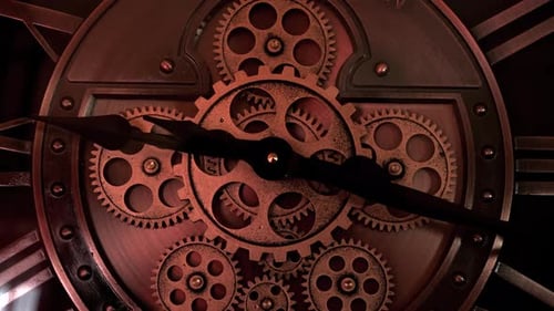 Close Up of Clock with Gears and Hands Moving