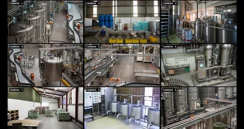 Screens with cctv surveillance camera views