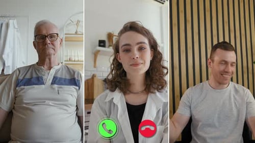 Three people video conference from home