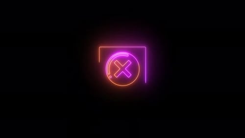 Neon Cross Mark Icon Animation with Geometric Shapes