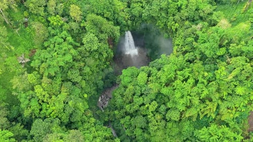 Aerial view of waterfall in bali indonesia