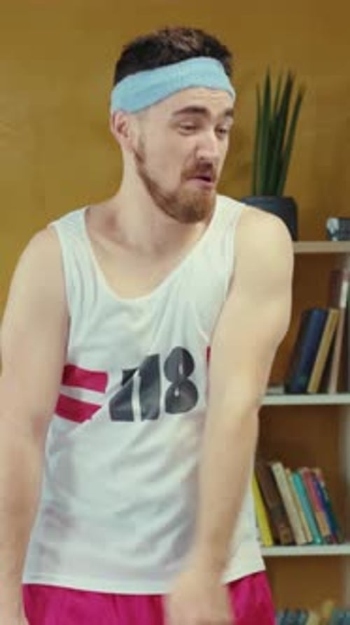 Energetic Workout Enthusiast in Vibrant Retro Fitness Attire Showcasing Ambition and Energy