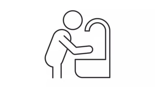 Thin linear black animation of person washing hands icon