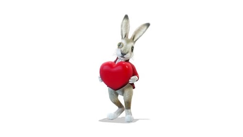 Animated Rabbit Character Holding a Red Love Heart