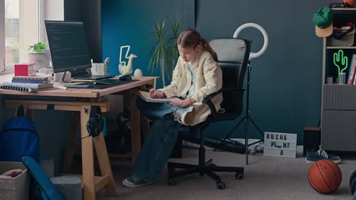 Teen Girl Drawing in her Room