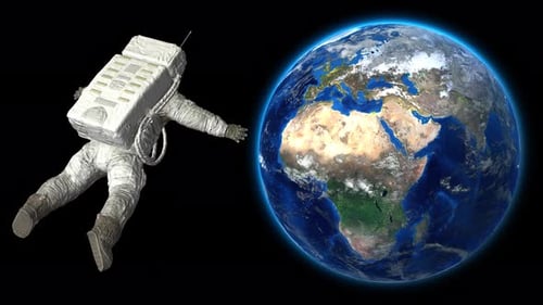 Astronaut Spacewalking in Orbit Next to Rotating Earth