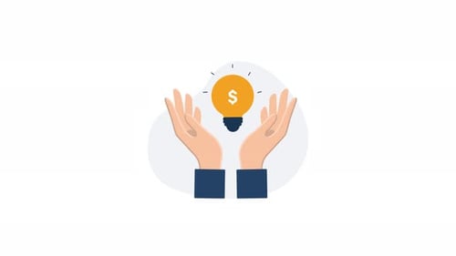 Animated Hands Holding Glowing Idea Lightbulb with Dollar Sign