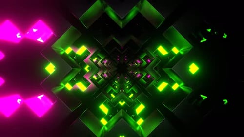 Green And Pink Neon Shapes Movement Background Vj Loop In 4K