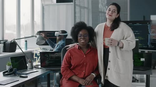 Portrait of Multiethnic Female Employees at Modern Technology Office