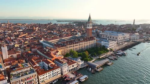 Aerial Venice St Mark's Square Doge's Palace Basilica and Campanile Italy