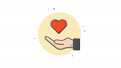Animated Hand Offering Heart Icon for Love and Care
