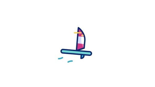 Animated Windsurfing Board Icon in Flat Design Style