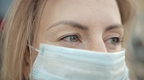Woman Wearing Face Mask, Close Up