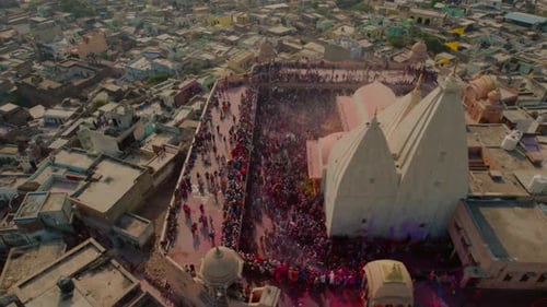 Aerial view of Shri And Baba Temple in Nandgaon, Uttar Pradesh, India.