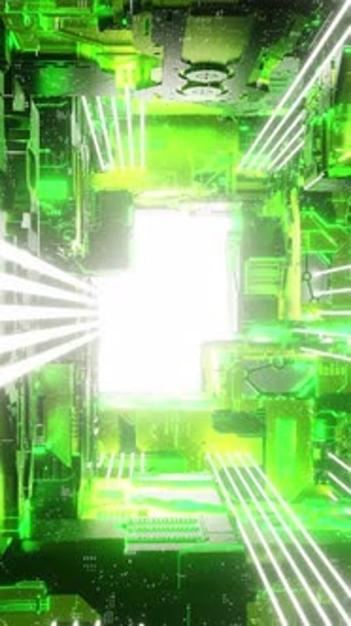 Vertical Gglowing Corridor of Futuristic Spaceship 3d Animation