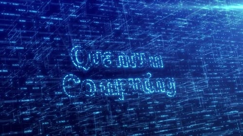 Quantencomputing-Konzept über blaues futuristisches Technologienetzwerk mit digitalem Cyberspace-Hintergrund