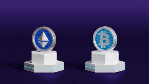 Cryptocurrency Exchange Between Ethereum and Bitcoin Navigating the World of Digital Assets. 3D Anim