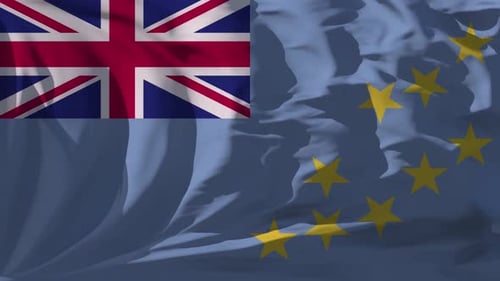 United Kingdom and European Union Flags Waving Realistic Animation