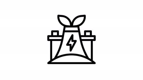 Animated Flat Design Icon of Green Energy Power Plant