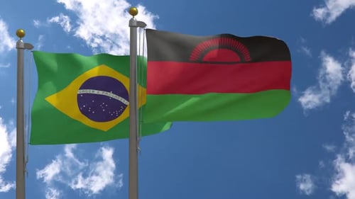 Brazil Flag Vs Malawi Flag On Flagpole