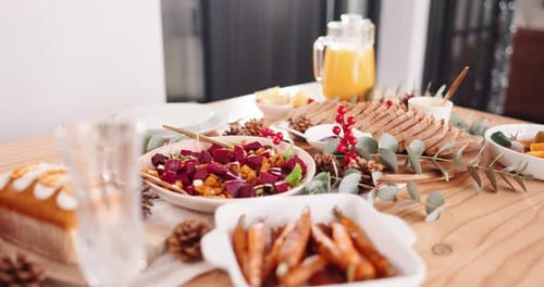 Festive Table Featuring Holiday Dishes and Decorations