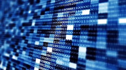 Futuristic Digital Data Stream with Blue Binary Code