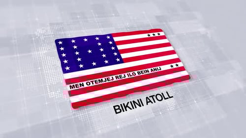 Animated 3D Bikini Atoll Flag on Digital Map Background