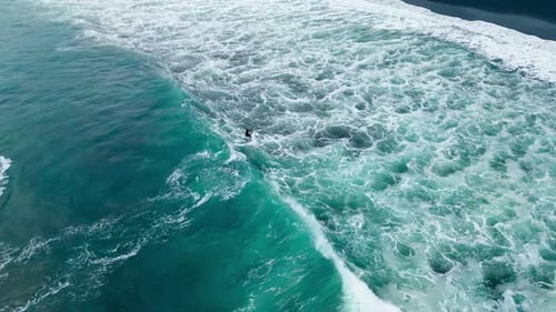 Surfer Riding on Surfboard in Beautiful Ocean Waves Slow Motion