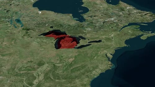 Animated Michigan State Highlight on Satellite Map with Text