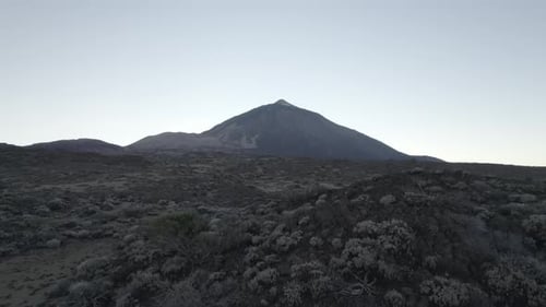 Mountain range in dry deserted landscape of Teide National Park. Scenery of highest volcano