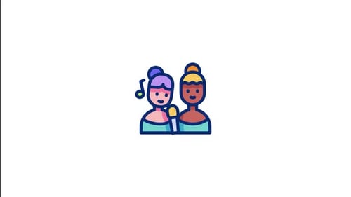 Animated Icon of Two People Singing with Microphone