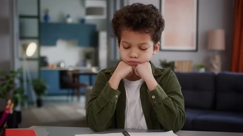 Sad Upset Frustrated Frown Offended Little African American Multiethnic Boy Schoolboy Kid Child at