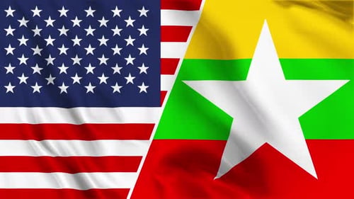Rundreise mit der Flagge der USA und Myanmars