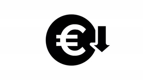 Money reduction icon. euro currency price drop concept. circle with down arrow moving animation.