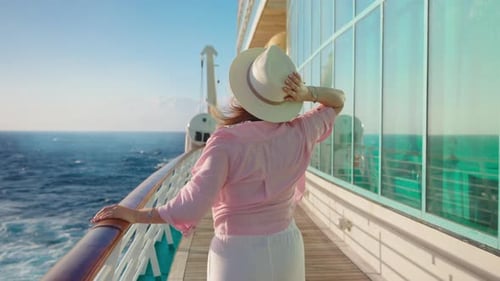 Woman Enjoying Cruise on Sunny Day at Sea