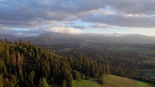 Amazing View of the Mountains Cloudy Sky and Forest in Autumn