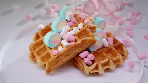 Waffles Topped with Colorful Marshmallows