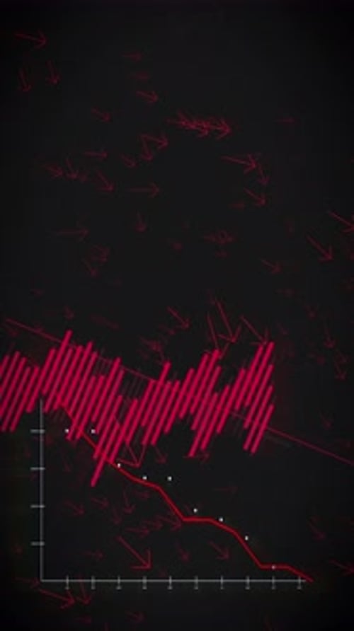 Downward financial chart with red indicators and falling trend lines, symbolizing market decline