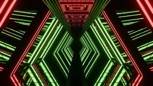 Green And Red Neon Futuristic Mirror Corridor Background Vj Loop In 4K