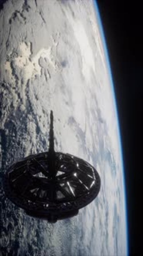 Futuristic Space Satellite Orbiting the Earth