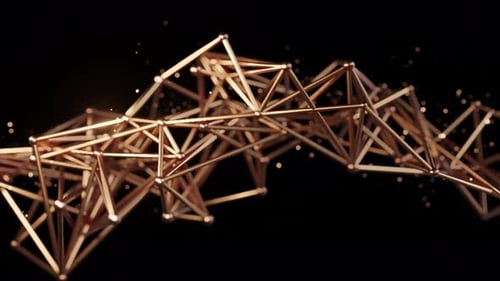 Digital 3D Network Made of Golden Lines and Nodes