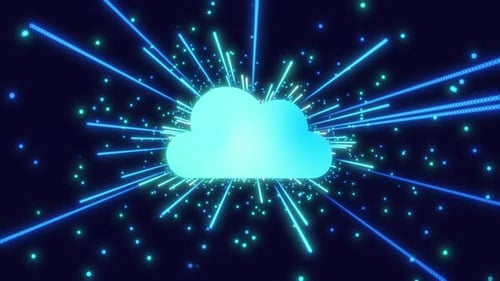 O fundo animou uma nuvem azul brilhando com rajadas de luz e energia tecnológica