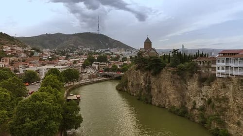 Aerial View of Tbilisi Metekhi and the Kura River
