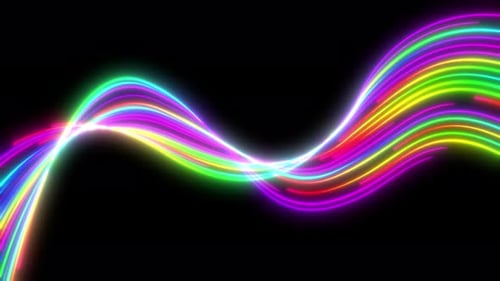 Fondo de tecnología de línea de luz naranja, amarillo, verde y púrpura ondulado brillante
