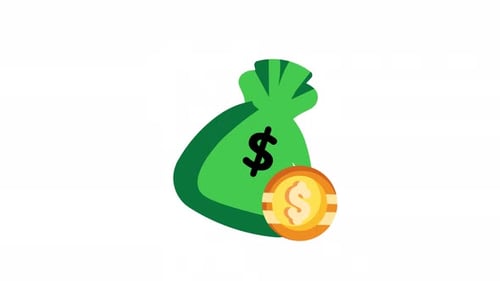 Animation d'icônes plates de sac d'argent avec canal Alpha et boucle transparente