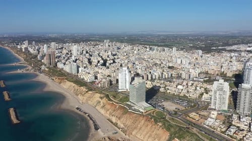 Aerial view of the city of Netanya and its coastline