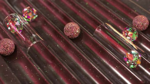 Enchanting 3D Animation of Glittering Crystals and Spheres Journeying Through a Spacethemed Pinball
